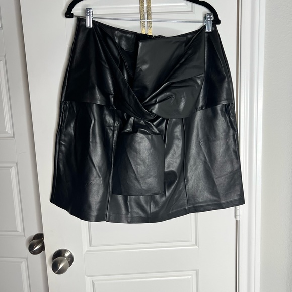 Tie Faux Front Leather Mini Skirt - Picture 3 of 5